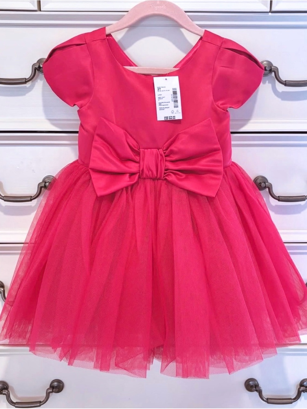 NWT Gymboree Special Occasion Hot Pink Bow Tulle Party Dress Size 3T